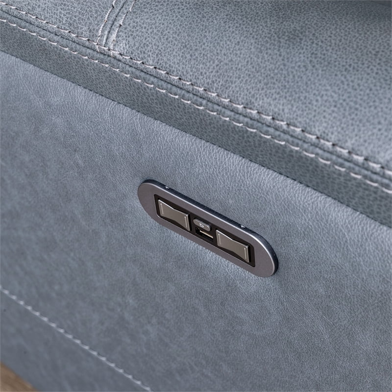 Blue Grey Leather Power Motion Sofa Y7290