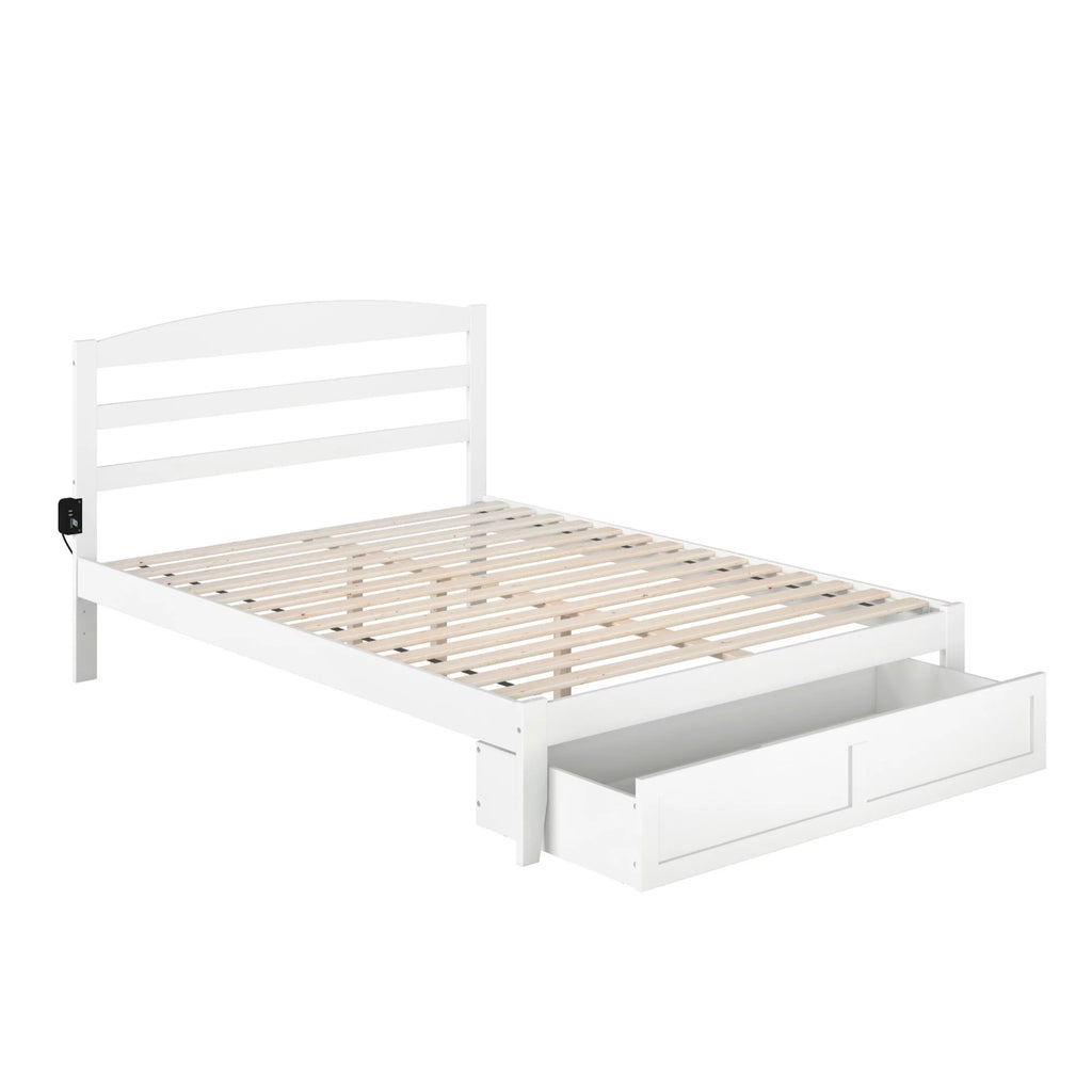 Solid Wood Traditional Queen Bed with Drawer in White B899