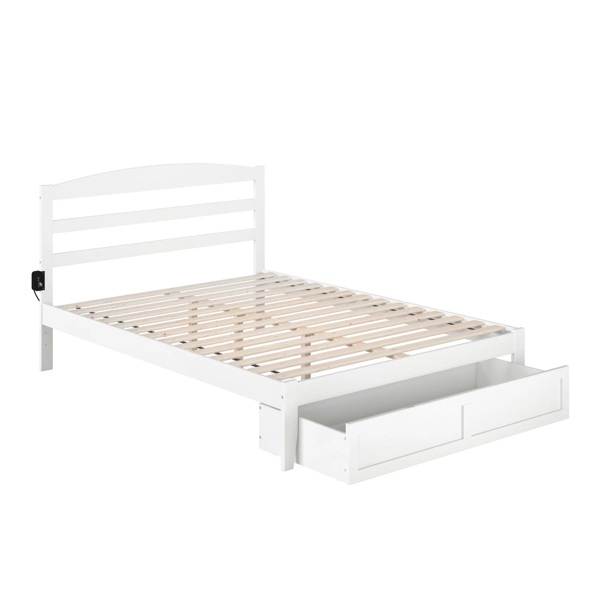 Solid Wood Traditional Queen Bed with Drawer in White B899