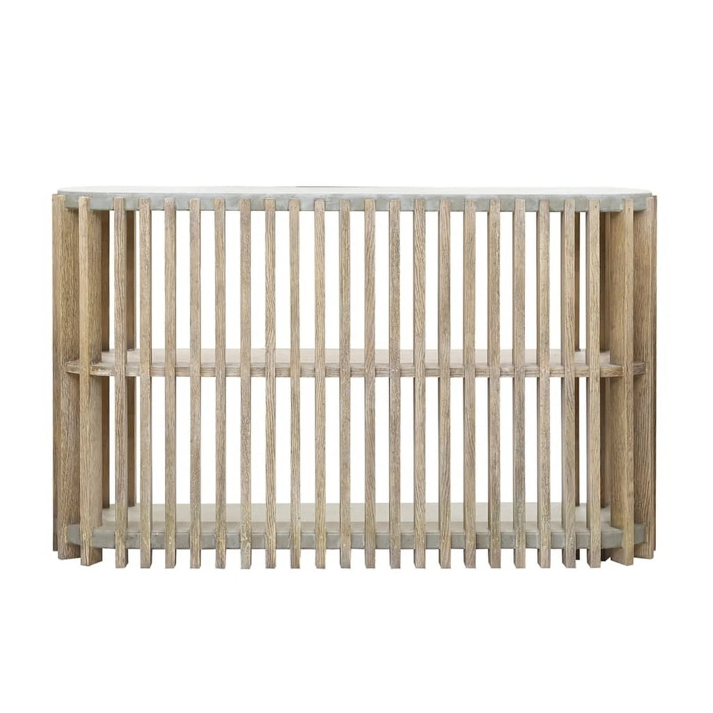 Wood Slat Display Console with Concrete Top I581735