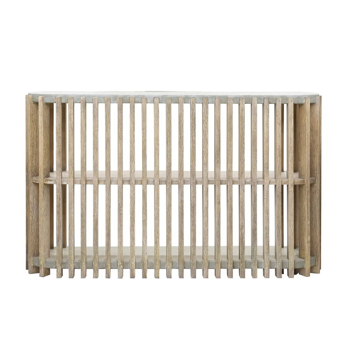 Wood Slat Display Console with Concrete Top I581735