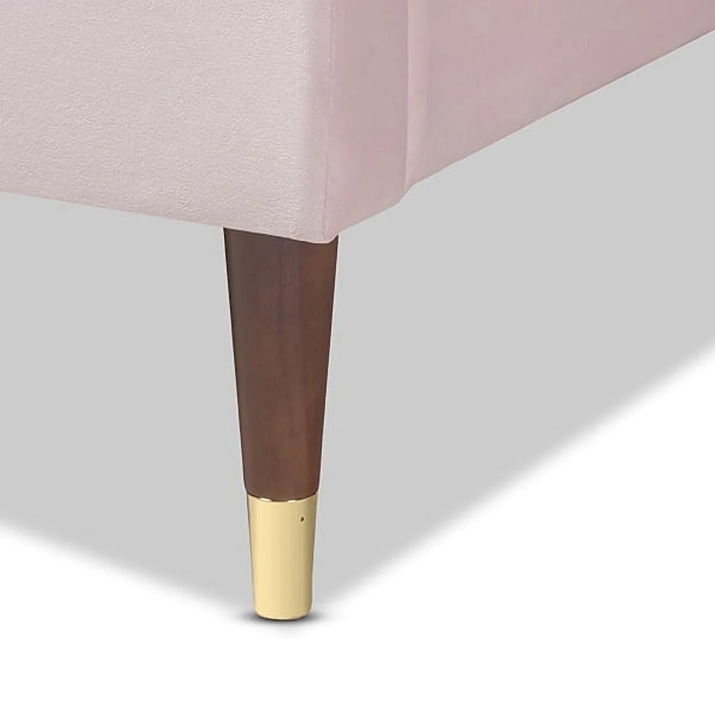 Light Pink Velvet Upholstered Full Size Wood Platform Bed Frame T229