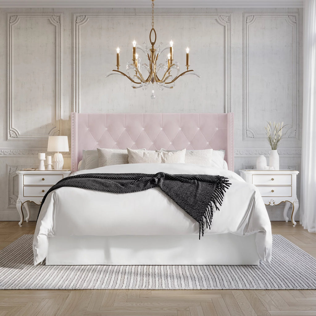Button Tufted Wingback Velvet Upholstered Queen Bed G13889