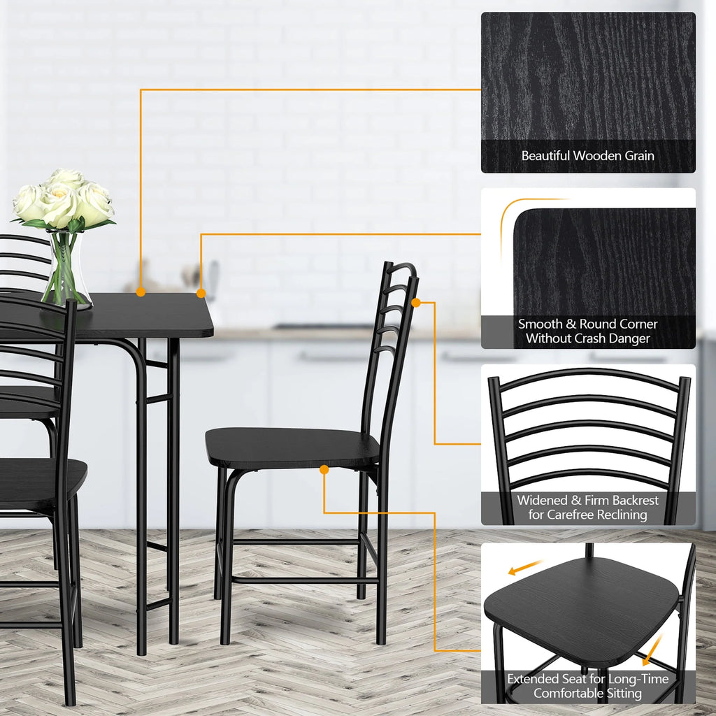 5 Pcs Modern Dining Table Set 4 Chairs Steel Frame Black G206