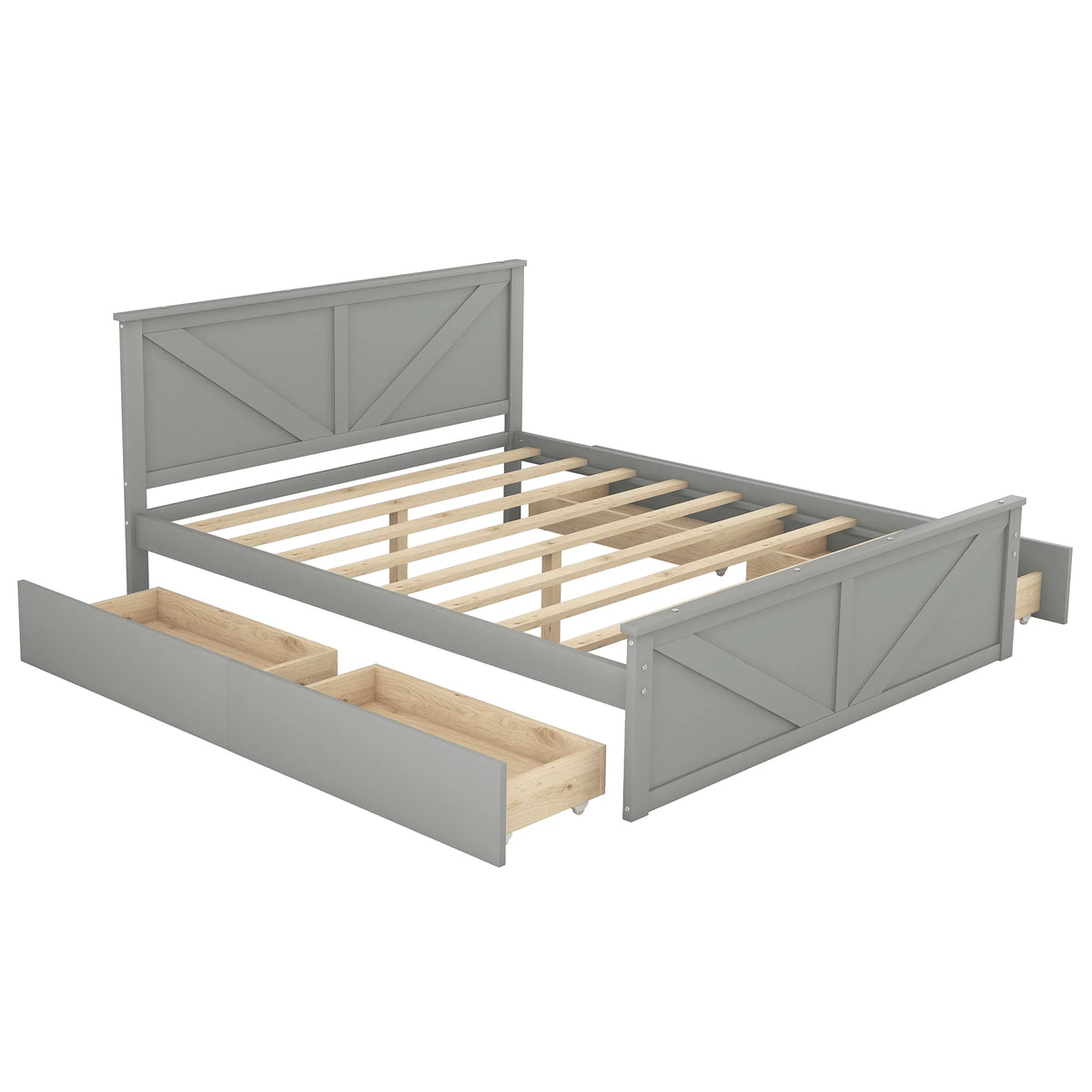 Wood Queen Bed Frame with 4 Storage Drawers G245
