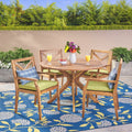 5 Piece Acacia Wood Round Dining Set with Cushions Z77399