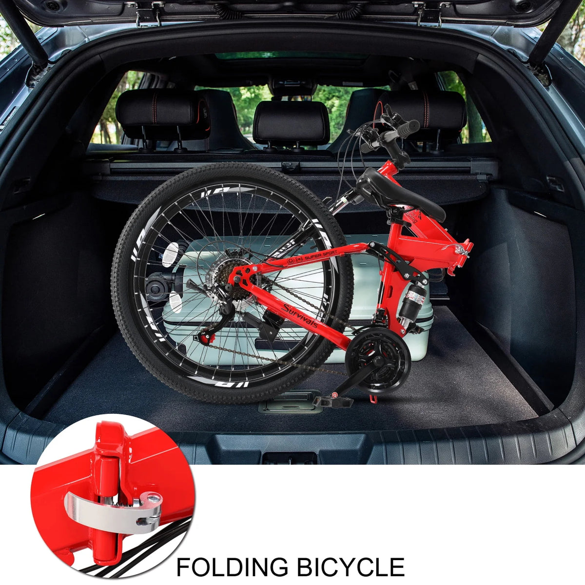 Folding Mountain Bike 21-Speed 26 inch Wheels Red C7726