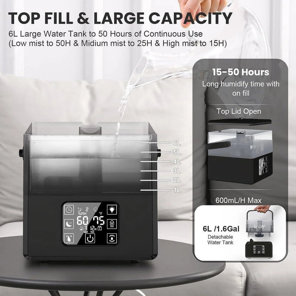 Black Warm & Cool Mist Humidifier with Remote Control E5089