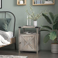 Gray Wood Nightstand with Cabinet and Shelf O324