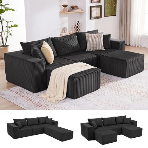 107.4" Beige Corduroy Modular Sectional Sofa J2300