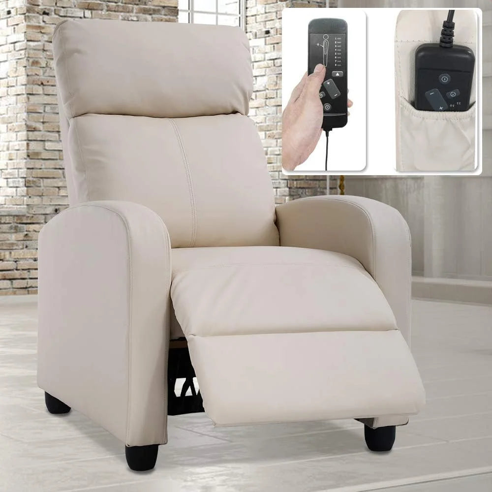 Beige PU Leather Recliner Chair with Footrest O700048