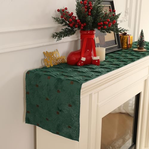 Beige 13x72 Inch Faux Fur Jacquard Christmas Tree Table Runner Z903