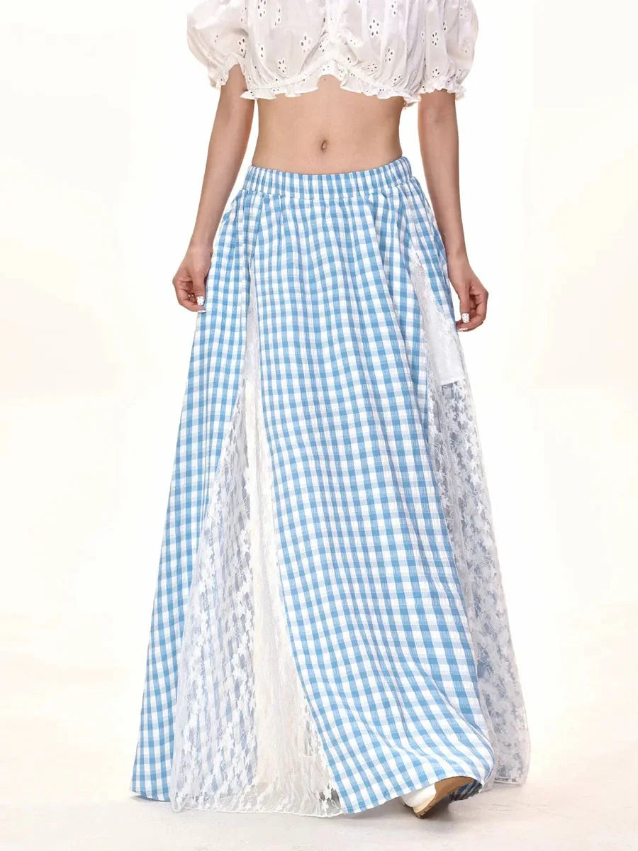 Blue Checkerboard Split Midi Dress M99593