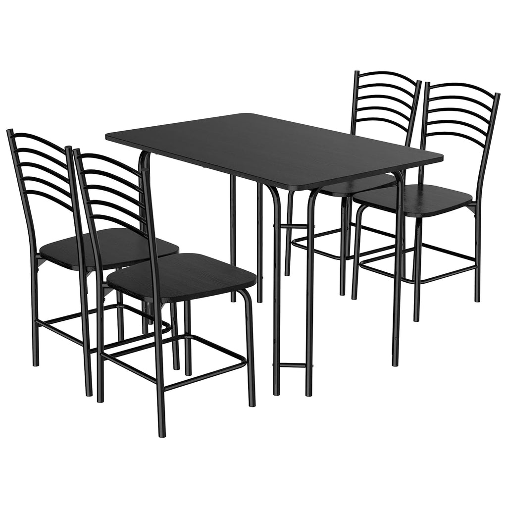 5 Pcs Modern Dining Table Set 4 Chairs Steel Frame Black G206