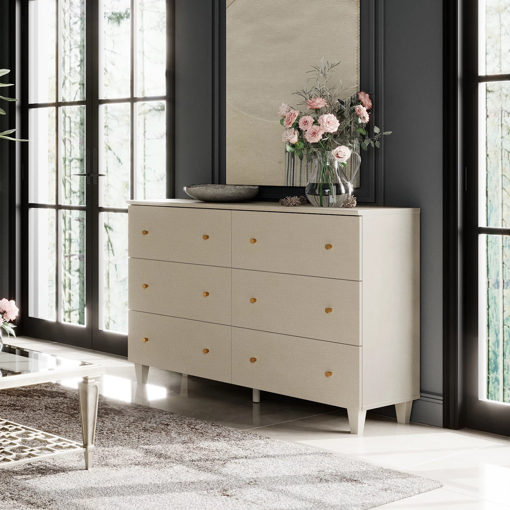 Beige 6 Drawer Wood Dresser P49055