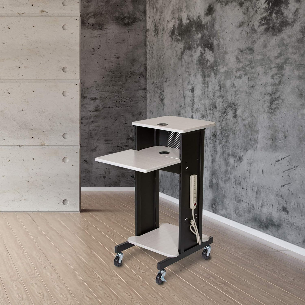 Presentation Cart and Stand, Steel Frame, Ivory Woodgrain J164268