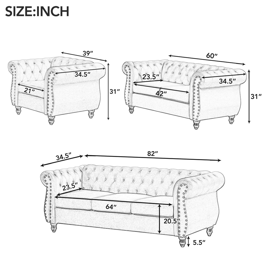 Dutch Velvet Tufted Sofa Set with Solid Wood Legs Y904