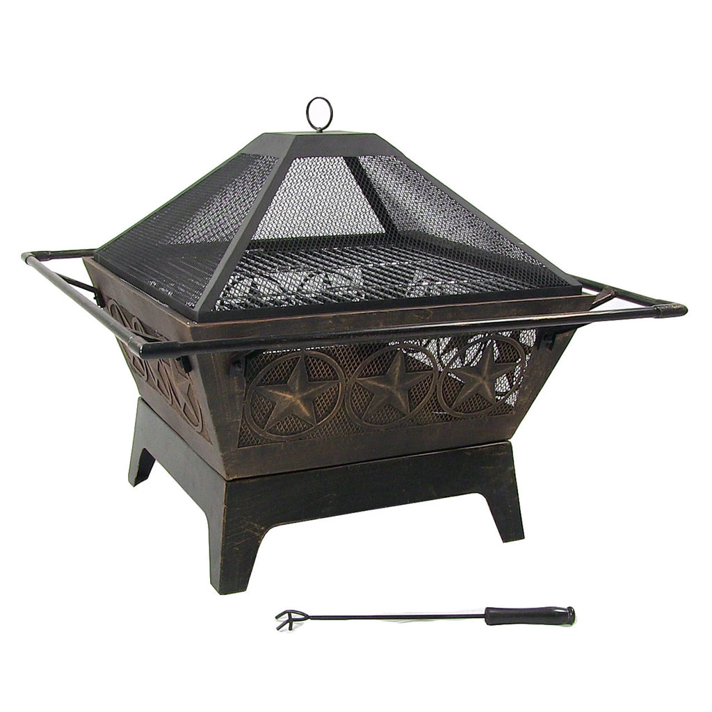 32 Square Outdoor Fire Pit with Cooking Grate & Spark Screen W685