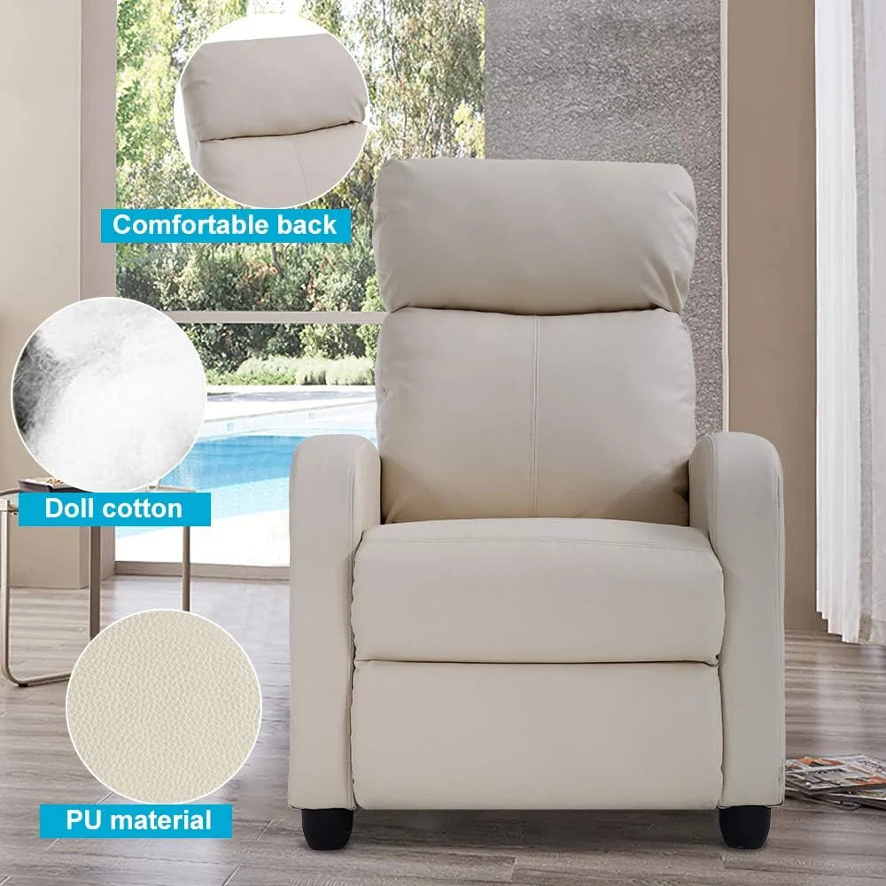 Beige PU Leather Recliner Chair with Footrest O700048