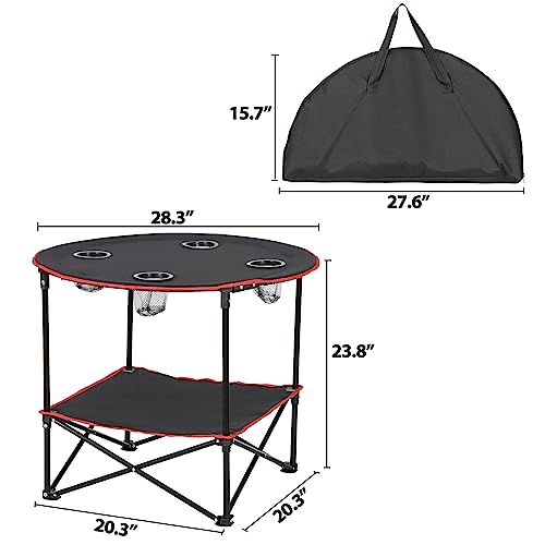 Portable Folding Camping Table with Storage Bag and 4 Cupholders, Black G68664