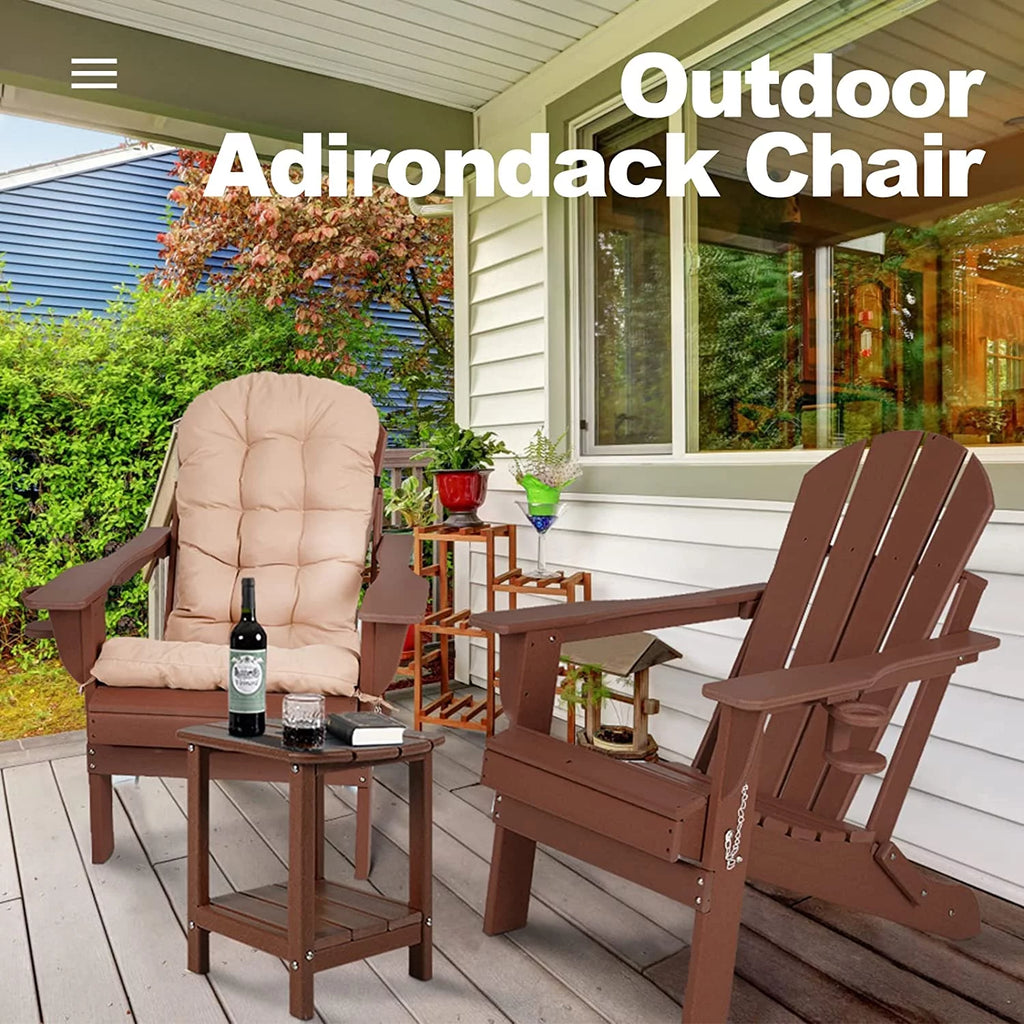 Oversized HDPE Plastic Folding Adirondack Chairs Set of 2 with Cushion R353