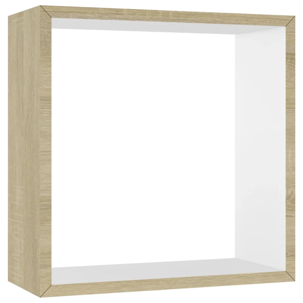 Set of 3 White Sonoma Oak MDF Wall Cube Shelves P12067