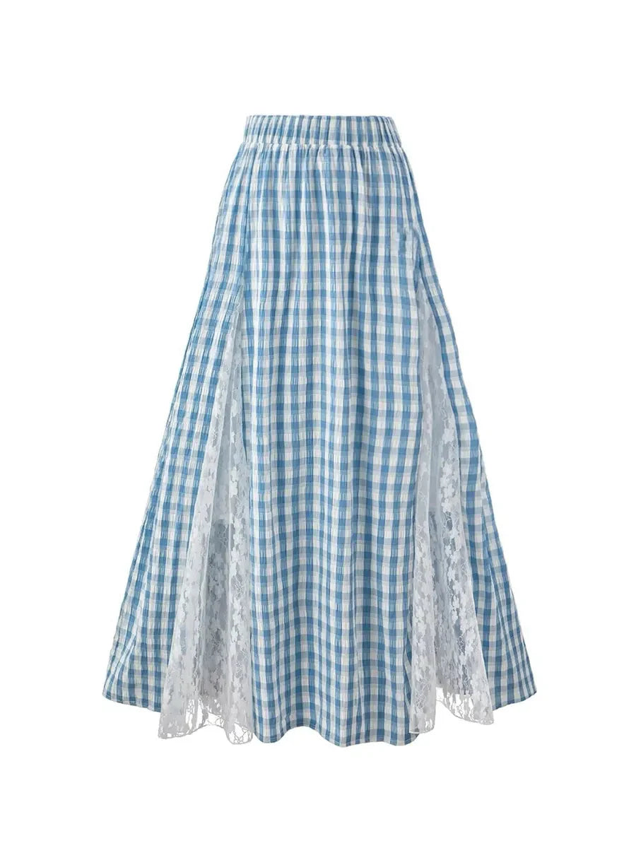Blue Checkerboard Split Midi Dress M99593
