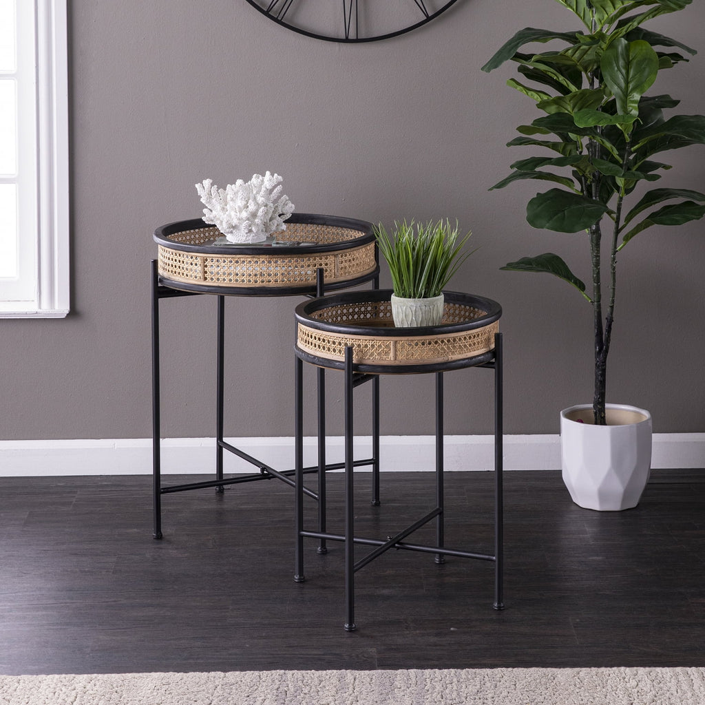2-Piece Round Rattan Accent Table Set F660134