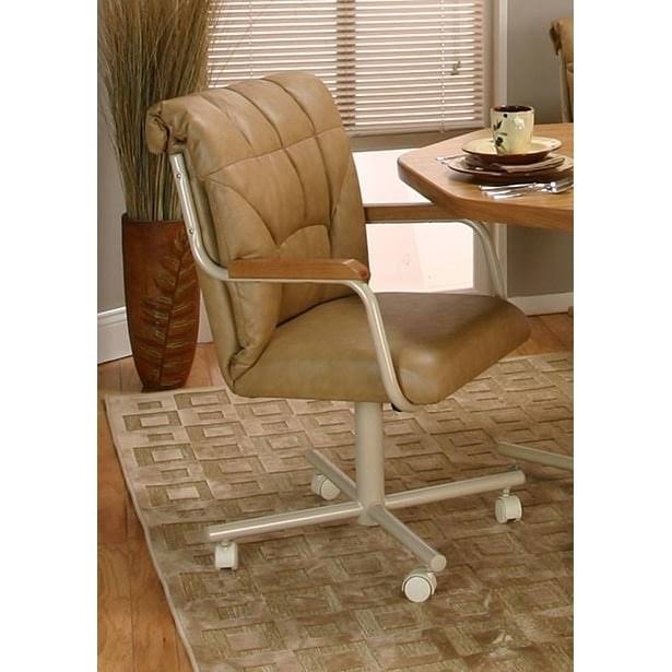 Buff Polyurethane Swivel Tilt Caster Arm Chair Y4703