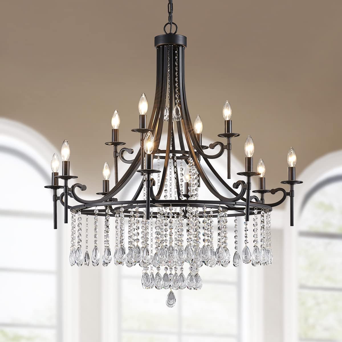 6-Light Wagon Wheel Candle Chandelier Black N568285