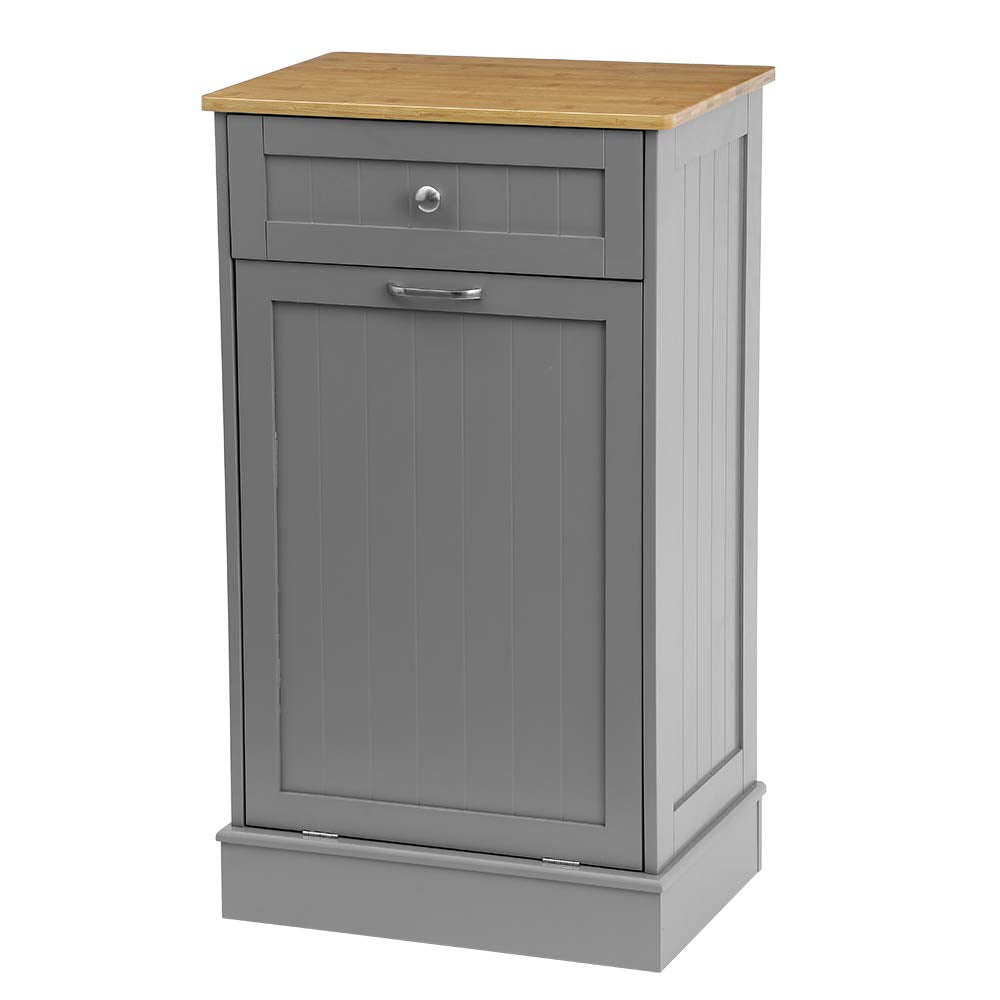Grey Wooden Tilt Out Trash Cabinet with Cutting Board F43743