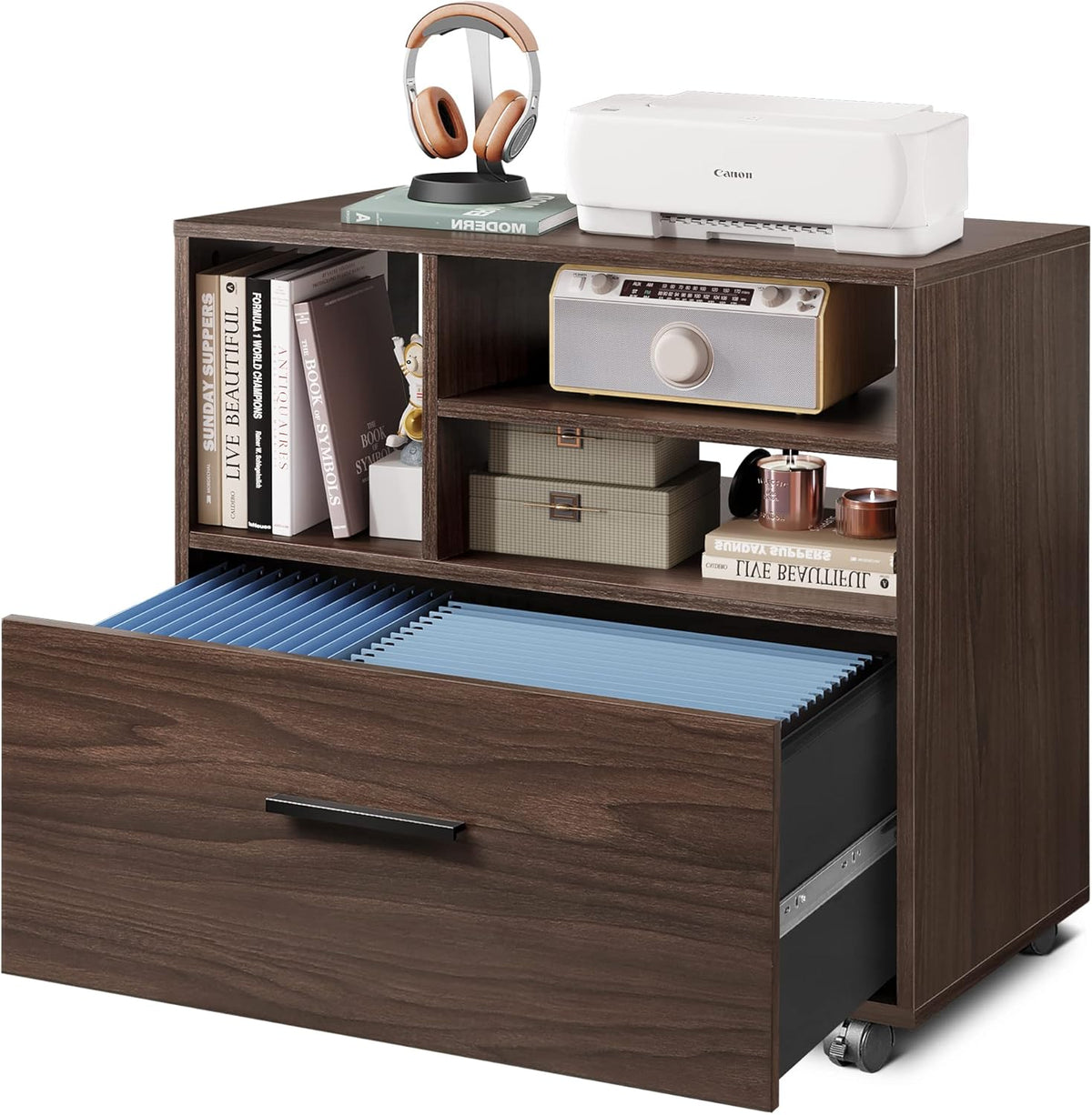 Wood 1 Drawer File Cabinet with Storage Shelves S769