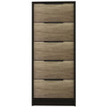 Black & Light Oak 5 Drawer Wood Chest O9837