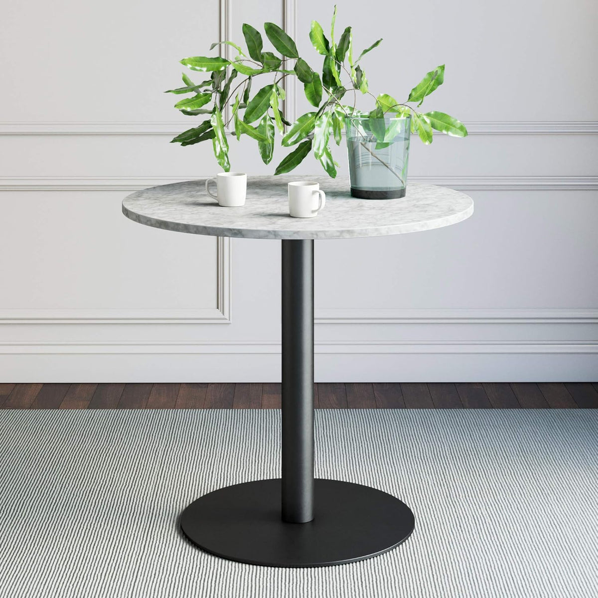 Small Mid-Century Modern Kitchen or Dining Table with Faux Carrara Marble Top C33061