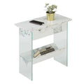 White Faux Marble Wood End Table with Clear Glass B477