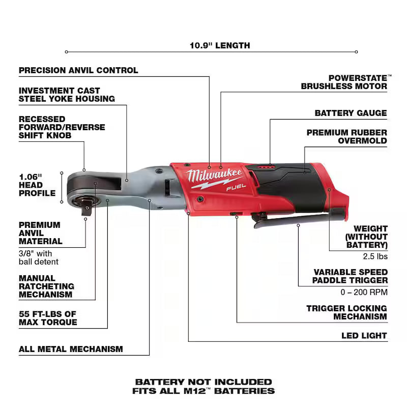12V Lithium-Ion Brushless Cordless 3/8 in. Impact Wrench and Ratchet Kit W2620