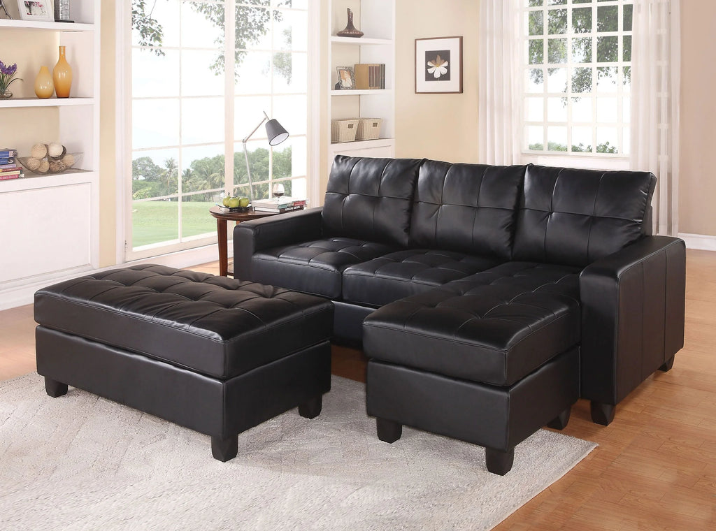 Black Bonded Leather Sectional Sofa & Ottoman B7930