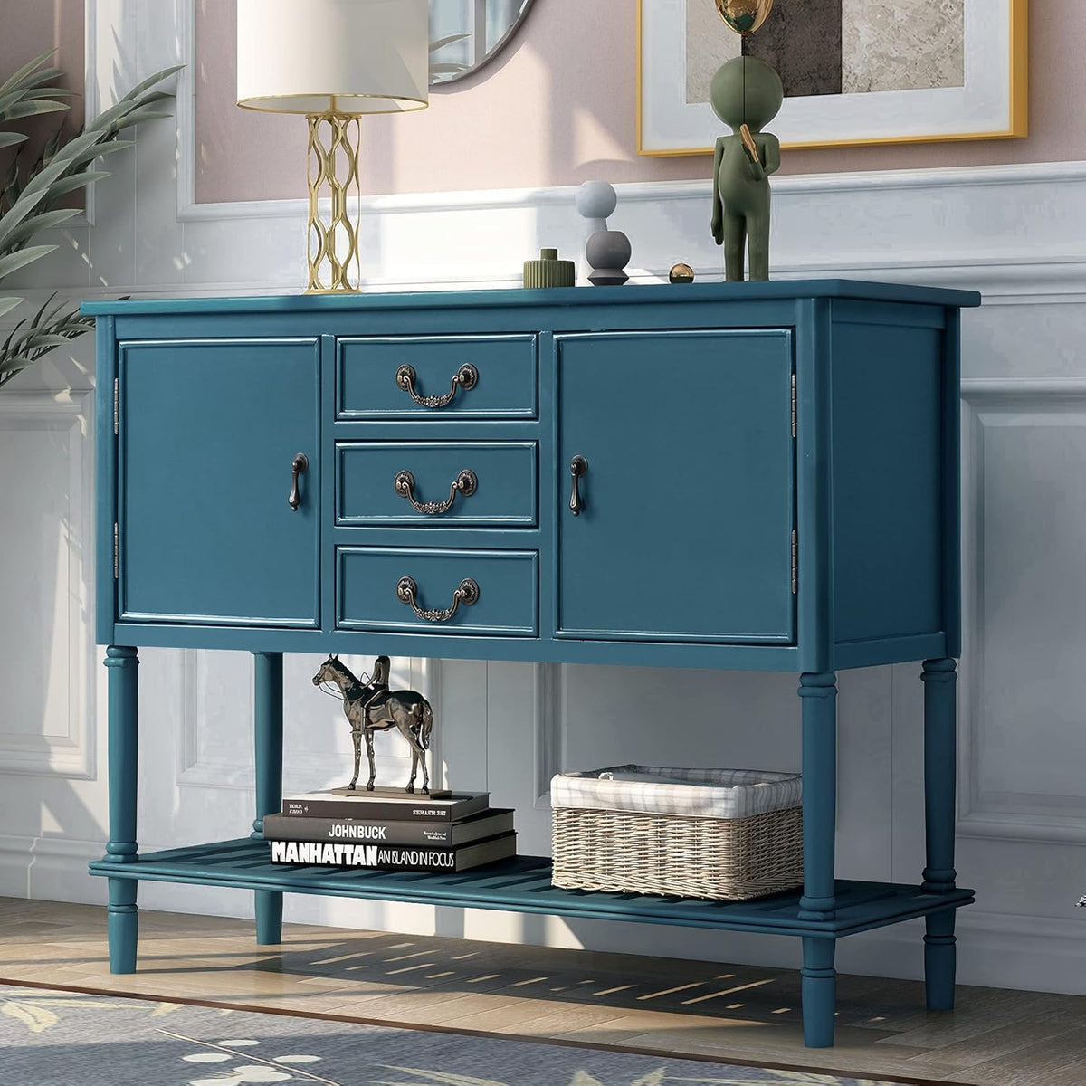 Espresso Wood Console Table with 2 Drawers 2 Cabinets 1 Shelf E959