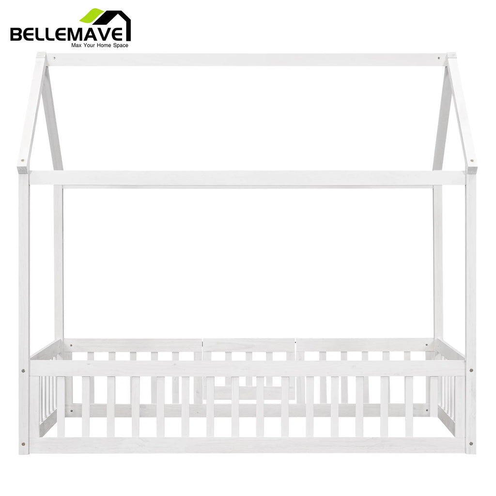 Twin House Floor Bed with Rails and Door A495306