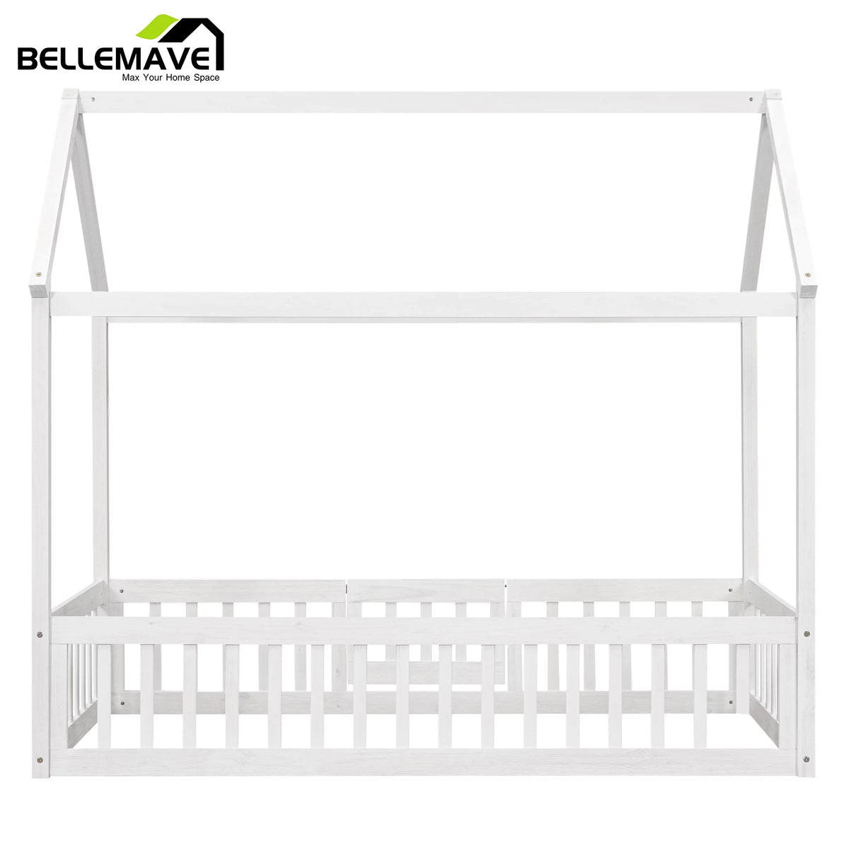 Twin House Floor Bed with Rails and Door A495306