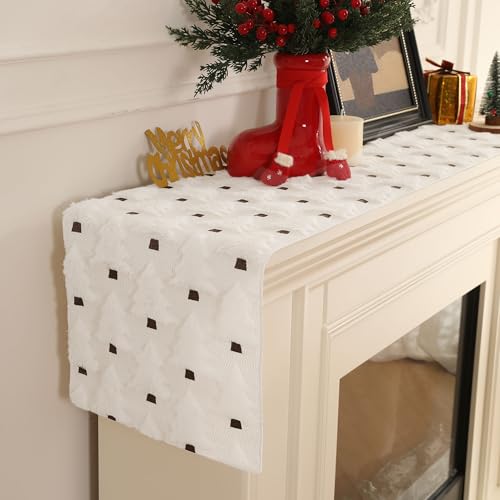 Beige 13x72 Inch Faux Fur Jacquard Christmas Tree Table Runner Z903
