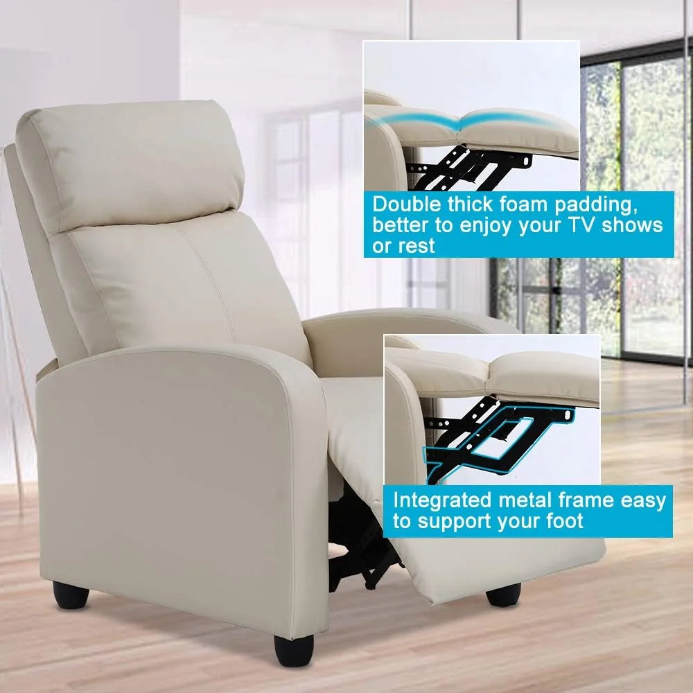 Beige PU Leather Recliner Chair with Footrest O700048