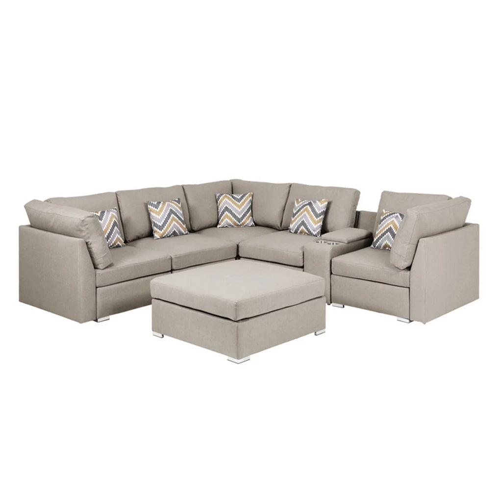 Beige Fabric Reversible Sectional Sofa with Ottoman K55217