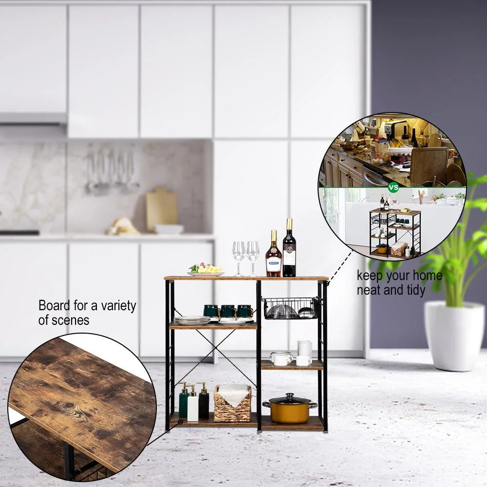 Rustic Brown Kitchen Storage Shelf with 10 Hooks G39253