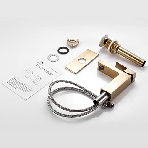 Brushed Gold Single Hole Vessel Sink Faucet with Pop up Drain U93903