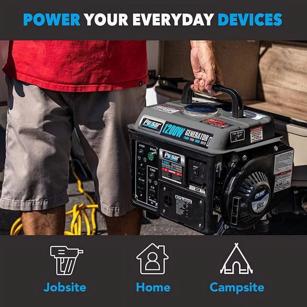 Portable Gas-Powered Generator with Carrying Handle, 1200W, Black/Gray I6065