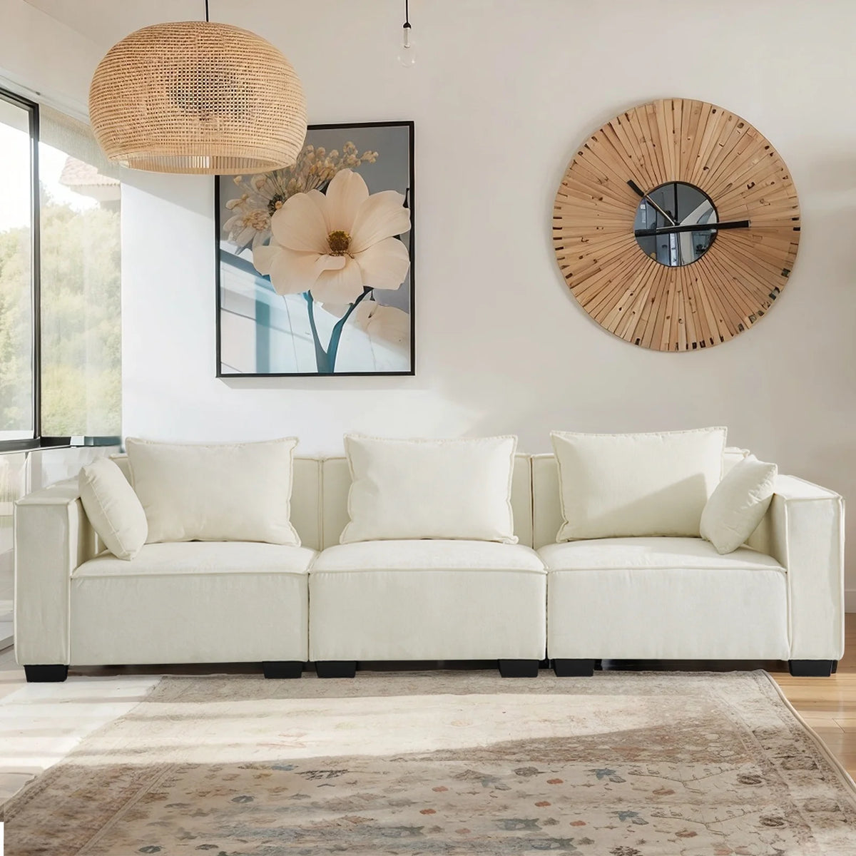 Ivory Modular Sectional Sofa with Ottoman E4969