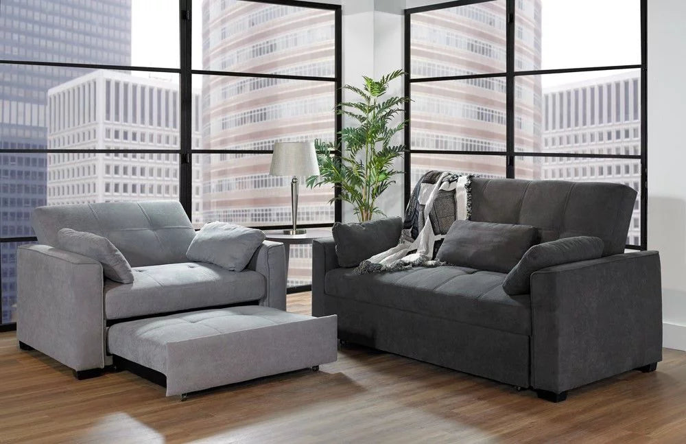 Light Gray Queen Size Chenille Sleeper Sofa Y4974