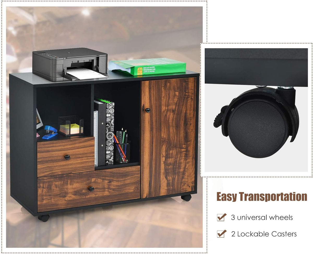 Black Brown 2 Drawer Wood Mobile Filing Cabinet K97578