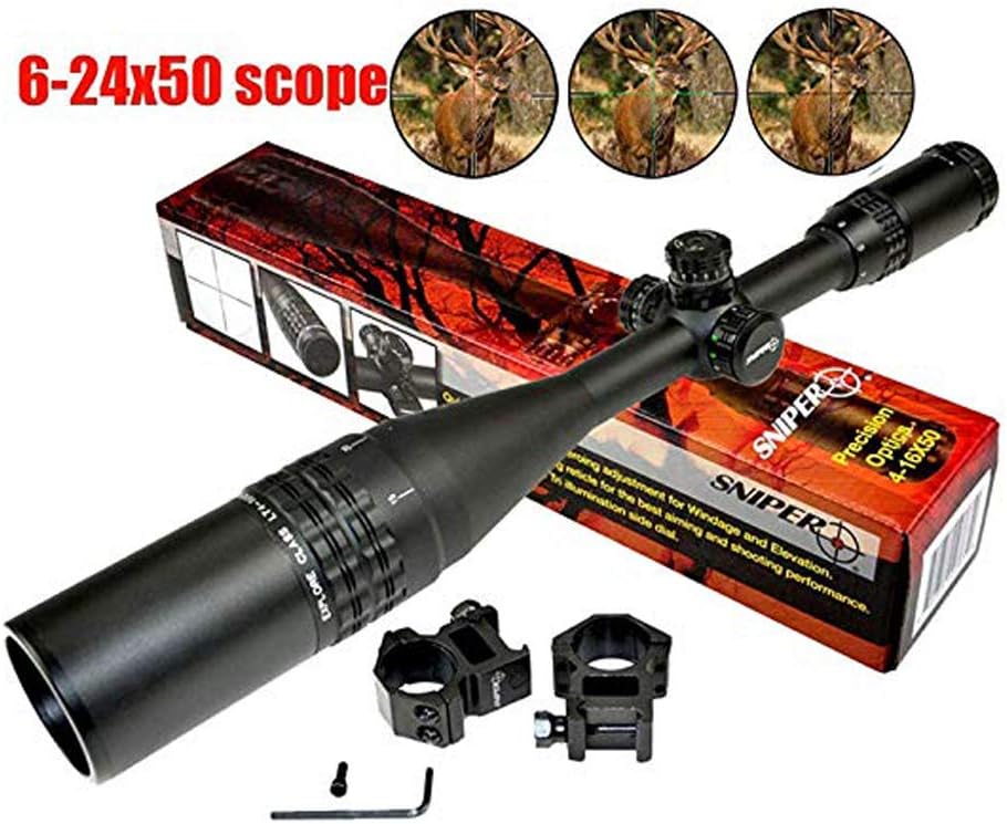 6-24x50 Illuminated Rifle Scope with Sunshade Flip-up Caps Rail Mounts Y368741